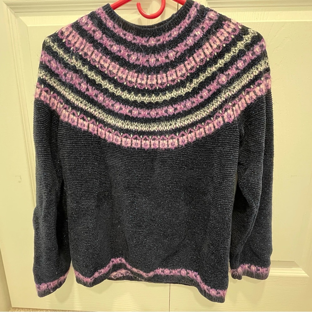 Talbots Purple and Blue Crew Neck Sweater with Nordic Design